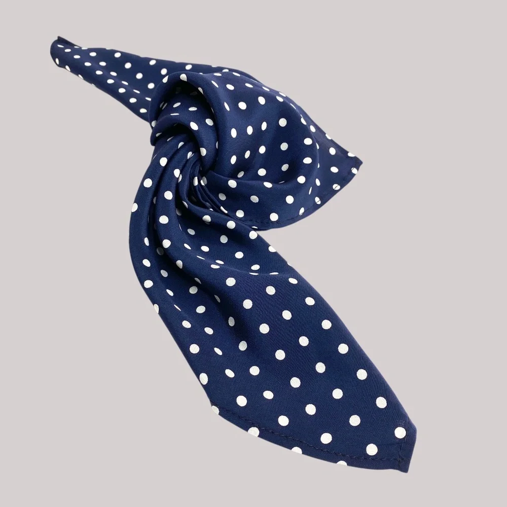 NWT SILKLETTE Classic Navy/White Polkadot 100% Fine Silk Kerchief